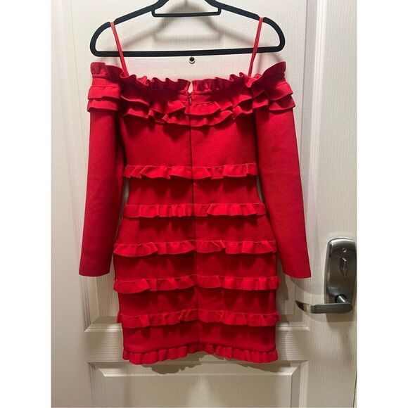 Elliatt Kimberly Long Sleeve Frill Mini Dress Red Party Cocktail size S NWT$389 - Picture 5 of 6